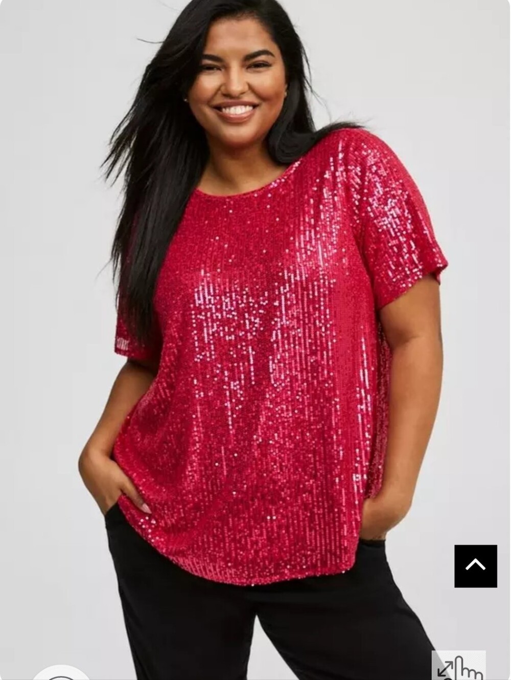 Women's Fuchsia Sequin Short-Sleeve Top